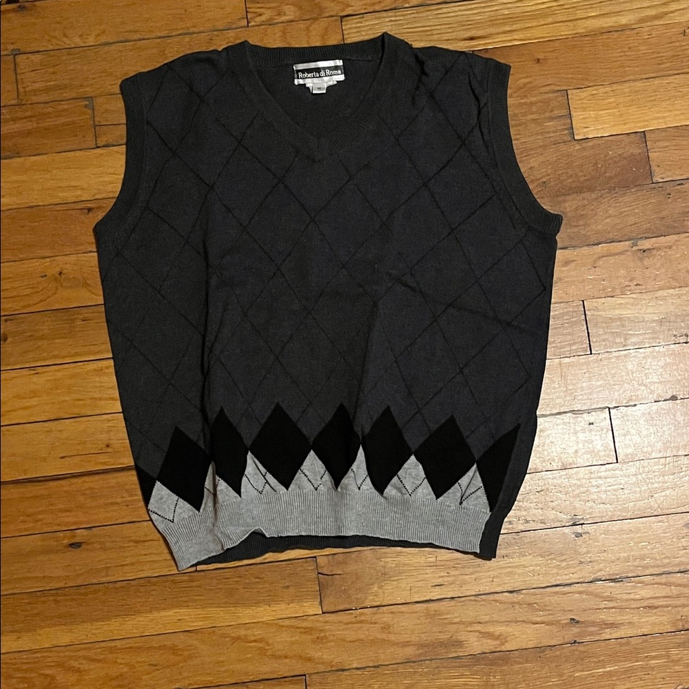 Tailor Vintage Black and Gray Argyle Sweater Vest